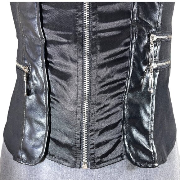 Oh Yes Suspender Back Zip Up Front Black Bustier Corset Top 3 zip pockets Size M - Picture 7 of 8